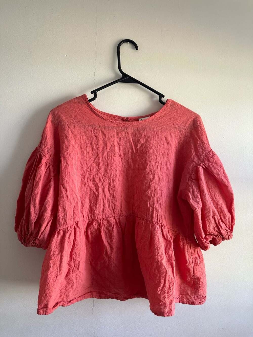 A New Day Puff Sleeve Peplum Blouse Coral Pink Size S